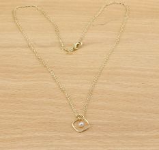 Square charm with pearl necklace, Brass with 22k gold plated, Handmade jewelry